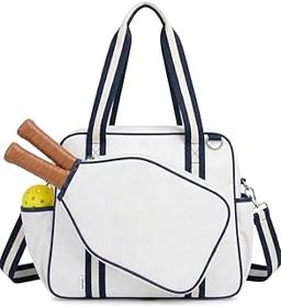 Pickleball Tote Bag with Paddle Pocket & Adjustable Strap, Spacious Pickleball Bag with Multiple Compartments for Paddles, Balls, Shoes & Accessories