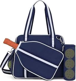 Pickleball Tote Bag for Women Men with Paddle Cover Pocket External Ball Bag and Adjustable Shoulder Strap Fence Hook