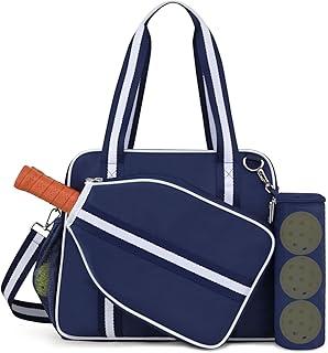Pickleball Tote Bag for Women Men with Paddle Cover Pocket External Ball Bag and Adjustable Shoulder Strap Fence Hook