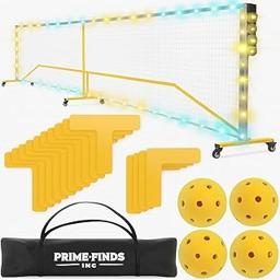 Prime Finds LED Portable Pickle-Ball Net, 22ft Regulation Size, 4 LED Pickle-Balls, 12 Pickleball Court Markers