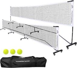 Badminton Pickleball Net System with Universal Wheel,Movable Steady Metal Frame,Strong Nylon Net and Carrying Bag,22 Feet Portable Height Adjustable Net for Pickleball and Other Games