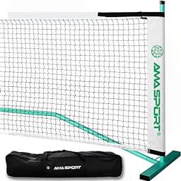 AMA SPORT Portable Pickleball Net System Regulation Size Net 22FT for Indoor and Outdoor-Designed for All Weather Conditions-Powder Coated Steel Post-600D Driveway Bag