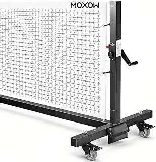 MOXOW Semi-Permanent Pickleball Net for Tournament Play, Heavy-Duty Net with Premium Crank Tension System, All-Weather Rust-Resistant Aluminum Frame with Moveable Wheels
