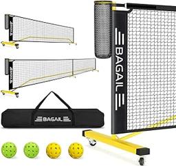 BAGAIL Portable Pickleball Net Set, 22 FT Regulation Size Pickle Ball Net with Ball Collector, 4 Balls and Carry Bag, Easy Setup for Outdoor Indoor Driveway
