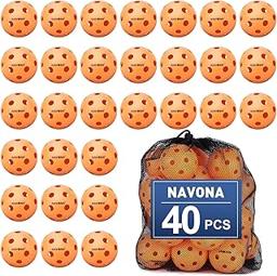 Navona 40 Pack Premium 26-Holes Orange Indoor Pickleball Balls, Meet USAPA Official Requirement, Perfectly Balanced, High Bounce True Flight, Durable Indoor Pickleball Set