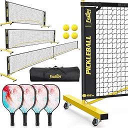Pickleball Set Net with 4 Paddles, 6FT/11FT/22FT Portable 3-in-1 Pickle Ball Net with Carry Bag, Pickleballs, Designed for All Weather Conditions