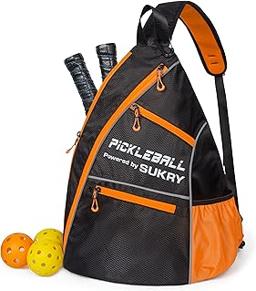 SUKRY Pickleball Bag Sling backpack with Water Bottle Holder for Men and Women Pickle ball Accessories Water-Resistant Sprot Bag