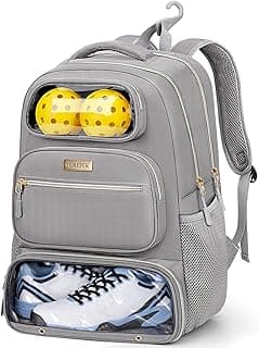YOREPEK Pickleball Bag Backpack, Large Capacity Holds 4 Paddles with Padded Protection, 10 Pockets with Shoe Compartment for Pickleball Accessories, Organized Pickleball Bags for Women Men, Grey
