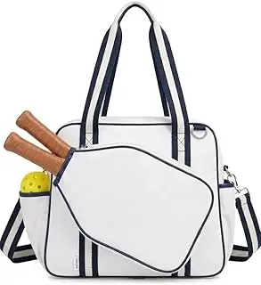 Pickleball Tote Bag with Paddle Pocket & Adjustable Strap, Spacious Pickleball Bag with Multiple Compartments for Paddles, Balls, Shoes & Accessories pickleball paddle