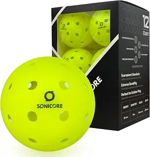 SONICORE Premium Outdoor Pickleball Balls, 4Count/12 Count Pack, Extreme Durability, Tournament-Ready Level, 40-Hole Precision Drilled, Crack-Resistant