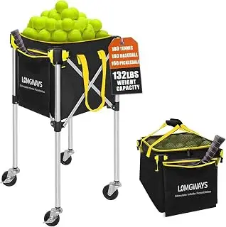 Pickleball Tennis Ball Hopper-Foldable Lightweight Tennis Cart Holds 180 Tennis/160 Pickleballs with Removable Bag,Wheels,Side Pocket for Training/Teaching, for Tennis/Pickleball/Baseball/Softball