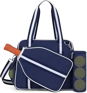 Pickleball Tote Bag for Women Men with Paddle Cover Pocket External Ball Bag and Adjustable Shoulder Strap Fence Hook pickleball paddle