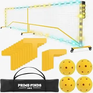 Prime Finds LED Portable Pickle-Ball Net, 22ft Regulation Size, 4 LED Pickle-Balls, 12 Pickleball Court Markers