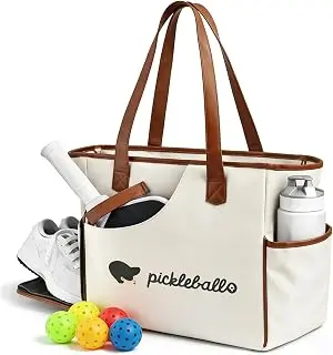 Pickle Ball Bag, Pickleball Tote Bag for Women Men with Paddle Cover Pocket Holds 2-4 Rackets, Pickleball Bags with Shoe Compartment, Pickleball Gifts, Water-Resistant & Lightweight pickleball paddle