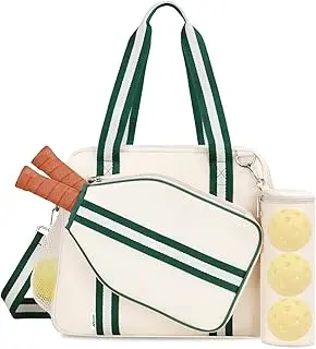 Pickleball Tote Bag for Women Men with Paddle Cover Pocket External Ball Bag and Adjustable Shoulder Strap Fence Hook pickleball paddle