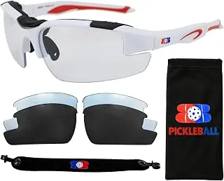 Birdz Dink It Pickleball Sunglasses Sport Safety Glasses 3 Lens Kit w/Adjustable Strap Impact Resistant Protective Eyewear for Tennis, Work & Sports