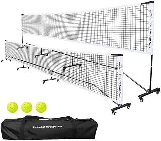 Badminton Pickleball Net System with Universal Wheel,Movable Steady Metal Frame,Strong Nylon Net and Carrying Bag,22 Feet Portable Height Adjustable Net for Pickleball and Other Games