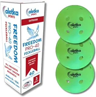 Freedom PRO-40 Pickleball 3-Pack • Support Cancer Research • USAPA Approved • Durable 1-Piece Design • Outdoor or Indoor Use • 40 Precision Drilled Holes • High Visibility Neon Green
