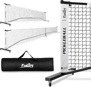 Portable Pickleball Net Set with Wheels, Regulation Size 22 FT & Half Court 11 FT, Steady Metal Frame Pickle Ball Net Set System with Carry Bag for Backyards, Driveways, and Garages