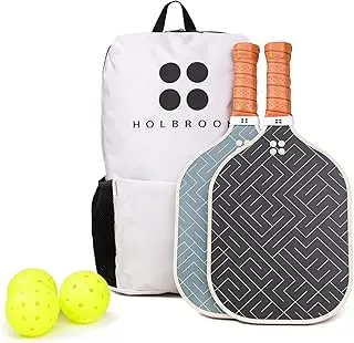Holbrook's Rove 2: Pickleball Paddles Set of 2 Including 3 Outdoor Pickleball Balls, and Backpack to Carry it All | Fiberglass Paddle Surface for Any Skill Level