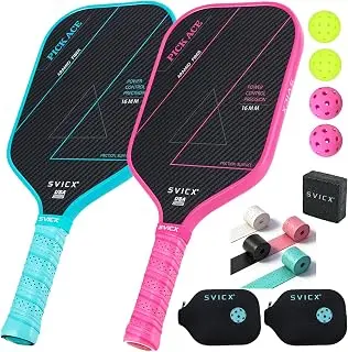 Carbon Fiber Pickleball Paddle 16mm – Professional Pickleball Paddles with Superior Control, Power & Spin – Extended Handle for Two-Handed Grip, USAPA Approved