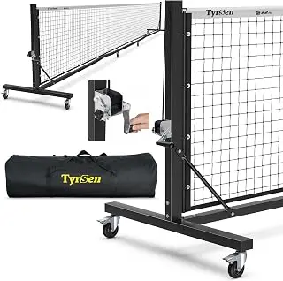 Pro Pickleball Net Tournament 22ft - Hand Crank Tension System, Anti-Sag Heavy-Duty Frame with Locking Wheels, Easy Setup, Includes Carry Bag, for Indoor/Outdoor Courts