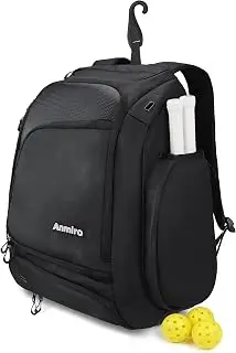 Pickleball Bag-50L Large Capacity, Padel Backpack with Shoe Compartment ＆ Retractable Cup Pockets, Fits 4-10 Paddles, Versatile, Black pickleball paddle