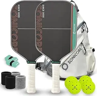 Pickleball Paddle Set, T700 Carbon Fiber, 16mm Core for Control & Spin, Includes 1 Paddle, Paddle Sleeve Cover, 2 Wristbands & 1 Grip Tape | Sonicore CourtVibe