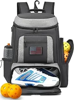 HAMBOLY Pickleball Bag for Men & Women, Large Pickleball Backpack with Shoes Compartment and Cooler, Fence Hook Design