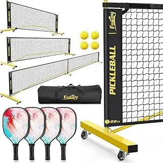 Pickleball Set Net with 4 Paddles, 6FT/11FT/22FT Portable 3-in-1 Pickle Ball Net with Carry Bag, Pickleballs, Designed for All Weather Conditions pickleball paddle