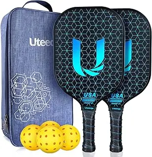 2026 Upgraded Uteeqe Pickleball Paddles Set of 2, Graphite, 14mm Thermoformed One-Mold, Semi-Textured for Extra Grit & Spin, Lightweight, USAPA Approved, Non-Slip, 4.25Inch Grip with Carry Bag & Balls