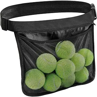 TOBWOLF Adjustable Tennis Ball Band Holder, Pickleball Waist Pouch, Mesh Hip Ball Bag Carrier, Fanny Pack Holding 8-10 Tennis or Pickleball for Cycling, Golf