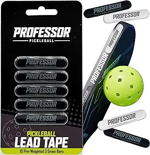 Professor Pickleball Lead Tape for Pickleaball Paddles 10 Pack - 3 Gram Pre-Weighted Bars - Add Power & Control to Your Paddle - Extra Strength Adhesive Edge Guard Strips- Black or Silver pickleball paddle