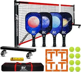 Hoverphenix Portable Pickleball Net Set, 22FT Regulation Size Pickle Ball Net with Paddle Set of 4, Pickleballs and Carry Bag, Easy Setup for Indoor Gym, Outdoor Court,Driveway, Backyard pickleball paddle