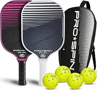 PRO-SPIN Carbon Fiber Pickleball Paddles Set of 2 | Lightweight Pickleball Set with Indoor/Outdoor Balls and Bag – Durable Pickle Ball Paddle Gift for Men, Women & Families