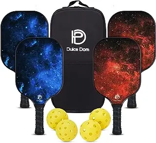 Dulce DOM Pickleball Paddles Set of 2/4 - USAPA Approved, 4 Indoor Outdoor Pickleball Balls, Fiberglass Surface Paddle Racket with Cover Bag, Ideal Training Equipment Gift for Men & Women
