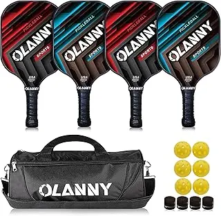 OLANNY Graphite Pickleball Paddles Set- Premium Rackets Fiber Face & Polymer Honeycomb Core Pickleball Set Includes Pickleball Paddles + Pickleball Balls+ Replacement Soft Grip + 1 Bag