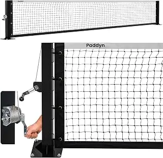 Permanent Pickleball net System with Hand-Crank Tension,Heavy Duty Steel Frame Pickleball net for Driveway,PRO Pickleball Net,Tournament-Spec 22ft x 36in Backyard,Club,School