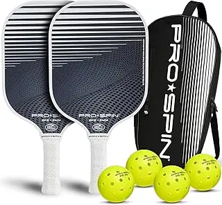 PRO-SPIN Carbon Fiber Pickleball Paddles Set of 2 | Lightweight Pickleball Set with Indoor/Outdoor Balls and Bag – Durable Pickle Ball Paddle Gift for Men, Women & Families