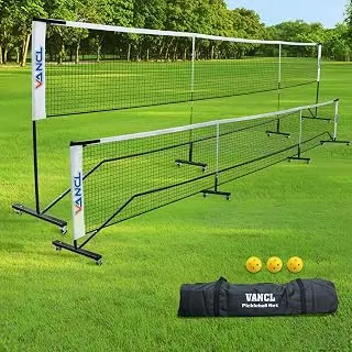 Pro Pickleball Net Portable with Wheels – 22ft Heavy Duty Pickleball Net System with Sturdy Aluminum Frame for Outdoor & Indoor – Nylon Net & Carrying Bag for Pickleball, Tennis, Badminton