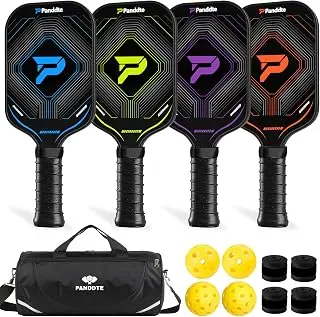 Pickleball Paddles Set of 4, Complete Family Starter Kit – 4 Balls (Indoor & Outdoor), 4 Overgrips & Bag, Lightweight Carbon Fiber Rackets for Beginners & Intermediate, Ready to Play Anywhere