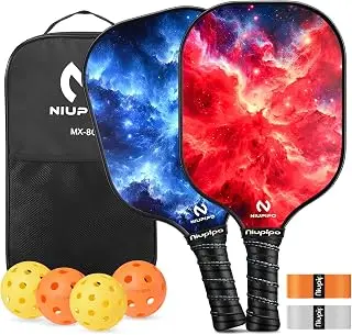 niupipo Pickleball Paddles Set of 2 or 4, USAPA Approved Fiberglass Pickleball Paddle Set with Balls and Bag, Polypropylene Honeycomb Core, Lightweight Pickleball Paddles for Beginners Men Women