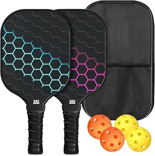 Pickleball Paddles, USAPA Approved Fiberglass Surface Pickleball Set with Pickleball Rackets,16mm Thick Paddle with Pickleball Bag Large Sweet Spot
