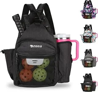 ZOEA Pickleball Backpack Bag for Men Women, Fits 40oz Tumbler, Holds 4 Paddles with Fence Hook, Waterproof Reflective, 7 Pockets Convertible Straps pickleball paddle