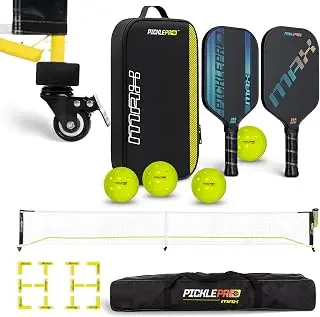 Ultimate Pickleball Set with Regulation Net System – 2 Carbon Fiber Max Thermoformed Paddles with CAS Surface, 4 Outdoor Balls, CourtMark PVC Kit & Paddle Bag – USAPA Approved, Tournament-Grade pickleball paddle